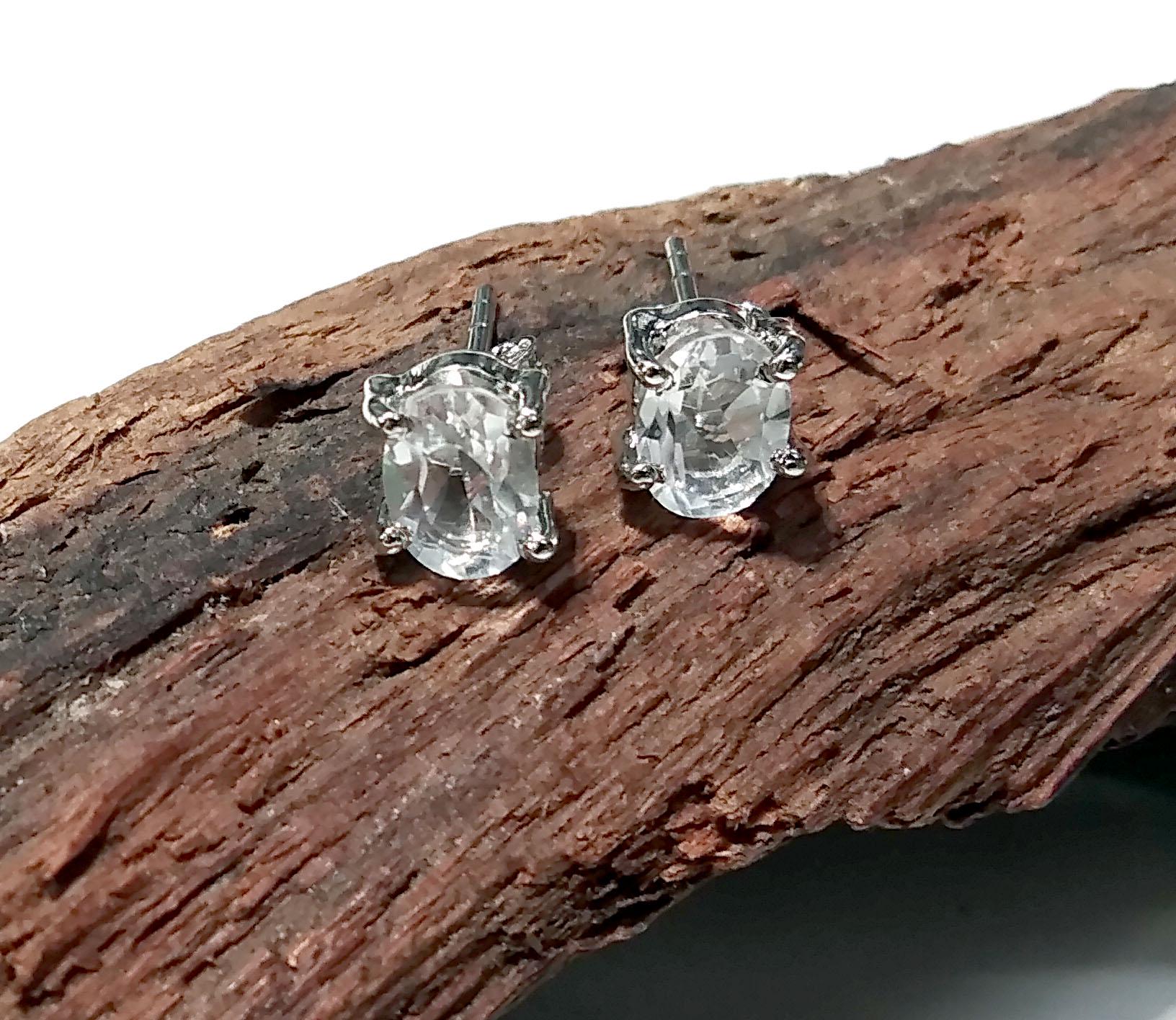 Beautiful White Topaz Faceted Stud Earrings, 925 Starling Silver Earring, Natural Topaz Gemstone Oval Shape Stone Size 7x5mm Gift For Her
